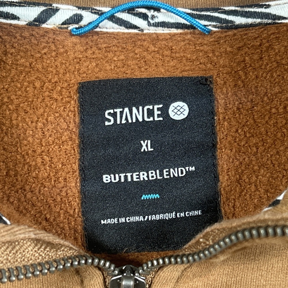 Stance ButterBlend Pullover Mens XL Brown 1/4 Zip Fleece Sweatshirt Soft Stretch - Picture 4 of 8